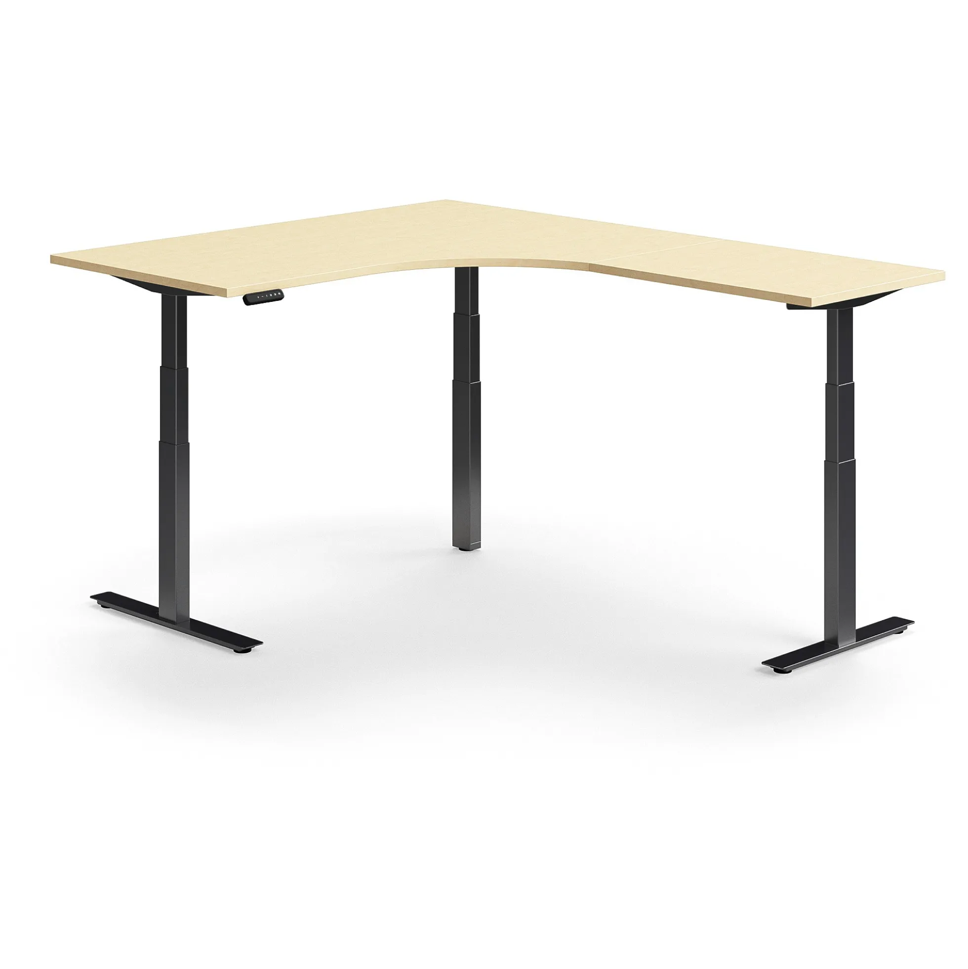 Kulmasähköpöytä QBUS 1600x2000 mm, musta jalusta, koivu