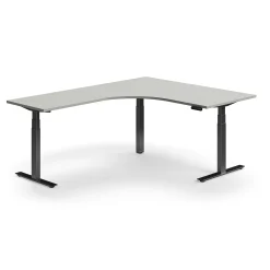Kulmasähköpöytä QBUS 1600x2000 mm, musta jalusta, vaaleanharmaa