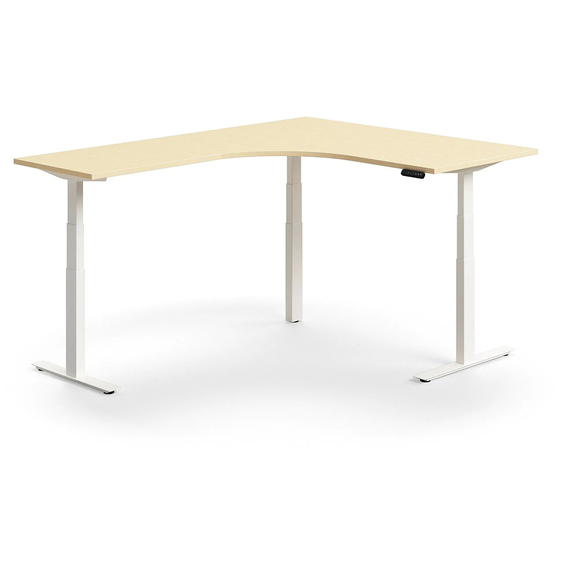 Kulmasähköpöytä QBUS 1600x2000 mm, valkoinen jalusta, koivu