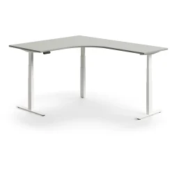 Kulmasähköpöytä QBUS 1600x2000 mm, valkoinen jalusta, vaaleanharmaa