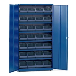 Laatikkokaappikokonaisuus SUPPLY Avainlukko, 6 hyllytasoa, 28 vetolaatikkoa, 1900x1020x500 mm, sininen