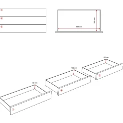 Laatikosto pöydälle FLEXUS 3 laatikkoa, 375x720x410 mm, valkoinen