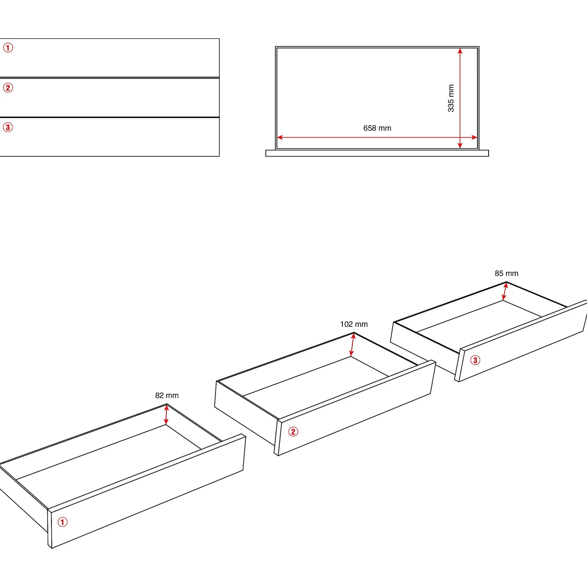 Laatikosto pöydälle FLEXUS 3 laatikkoa, 375x720x410 mm, valkoinen