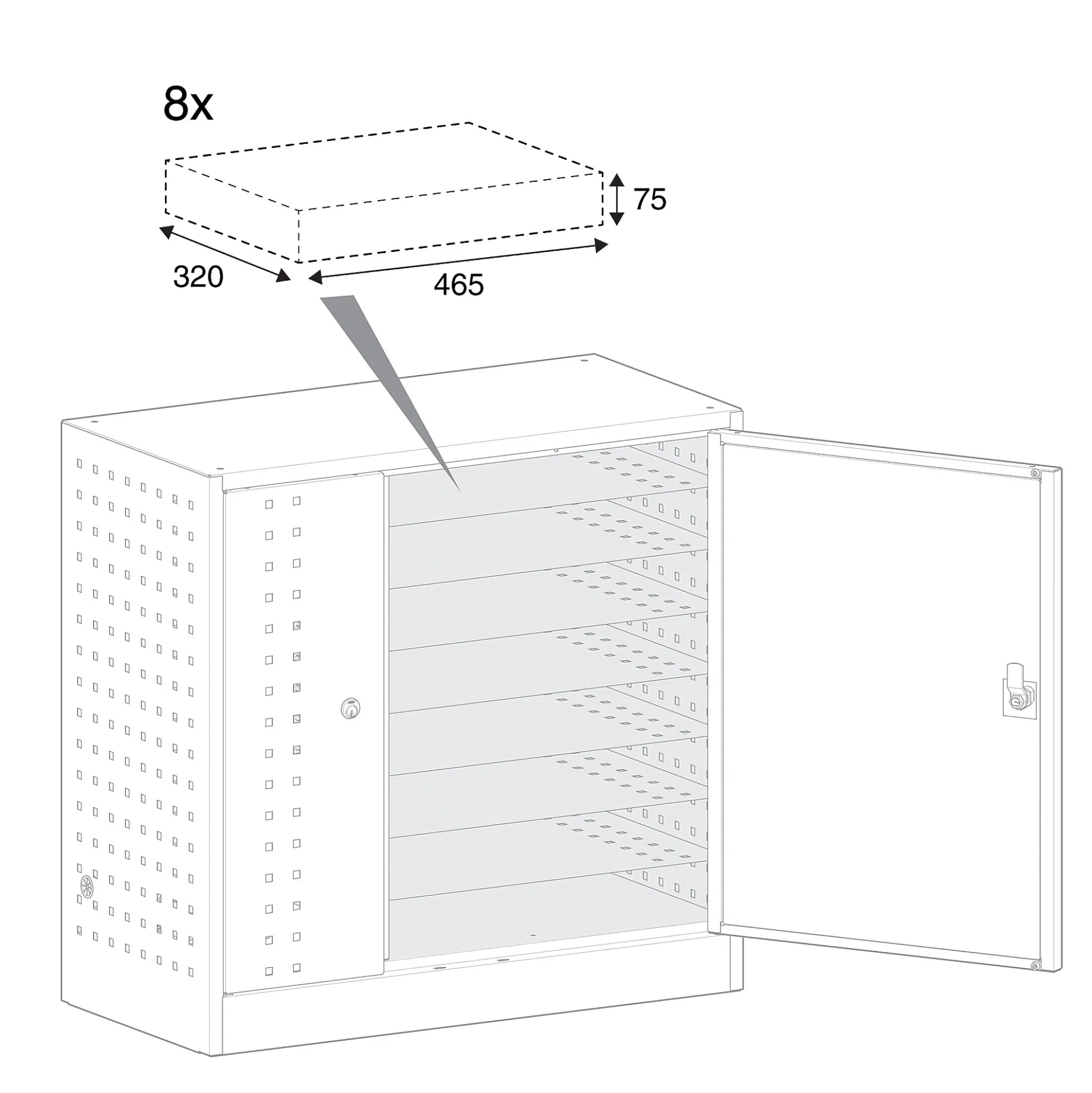 Latauskaappi lukulaitteille RECHARGE Seinämalli, 710x735x350 mm, tummanharmaa