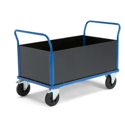 Lavavaunu TRANSFER 4 korkeaa puulaitaa, 1200x800 mm, umpikumipyörät, jarrullinen
