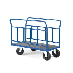 Lavavaunu TRANSFER 2 korkeaa teräslaitaa, 900x500 mm, umpikumipyörät, jarrullinen