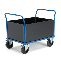 Lavavaunu TRANSFER Korkeat puiset laidat, 1000x700 mm, 1000 kg, elastiset kumipyörät, jarrulliset