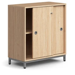 Liukuovikaappi QBUS Lukollinen, 1 hylly, jalusta, kahvat, 868x800x400 mm, hopeanharmaa, tammi