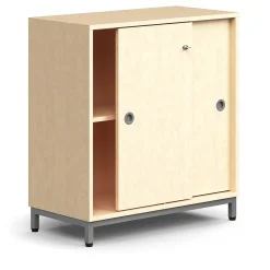 Liukuovikaappi QBUS Lukollinen, 1 hylly, jalusta, kahvat, 868x800x400 mm, hopeanharmaa, koivu