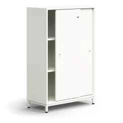 Liukuovikaappi QBUS Lukollinen, 2 hyllytasoa, jalusta, kahvat, 1252x800x400 mm, valkoinen