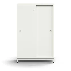 Liukuovikaappi QBUS Lukollinen, 2 hyllytasoa, jalusta, kahvat, 1252x800x400 mm, valkoinen