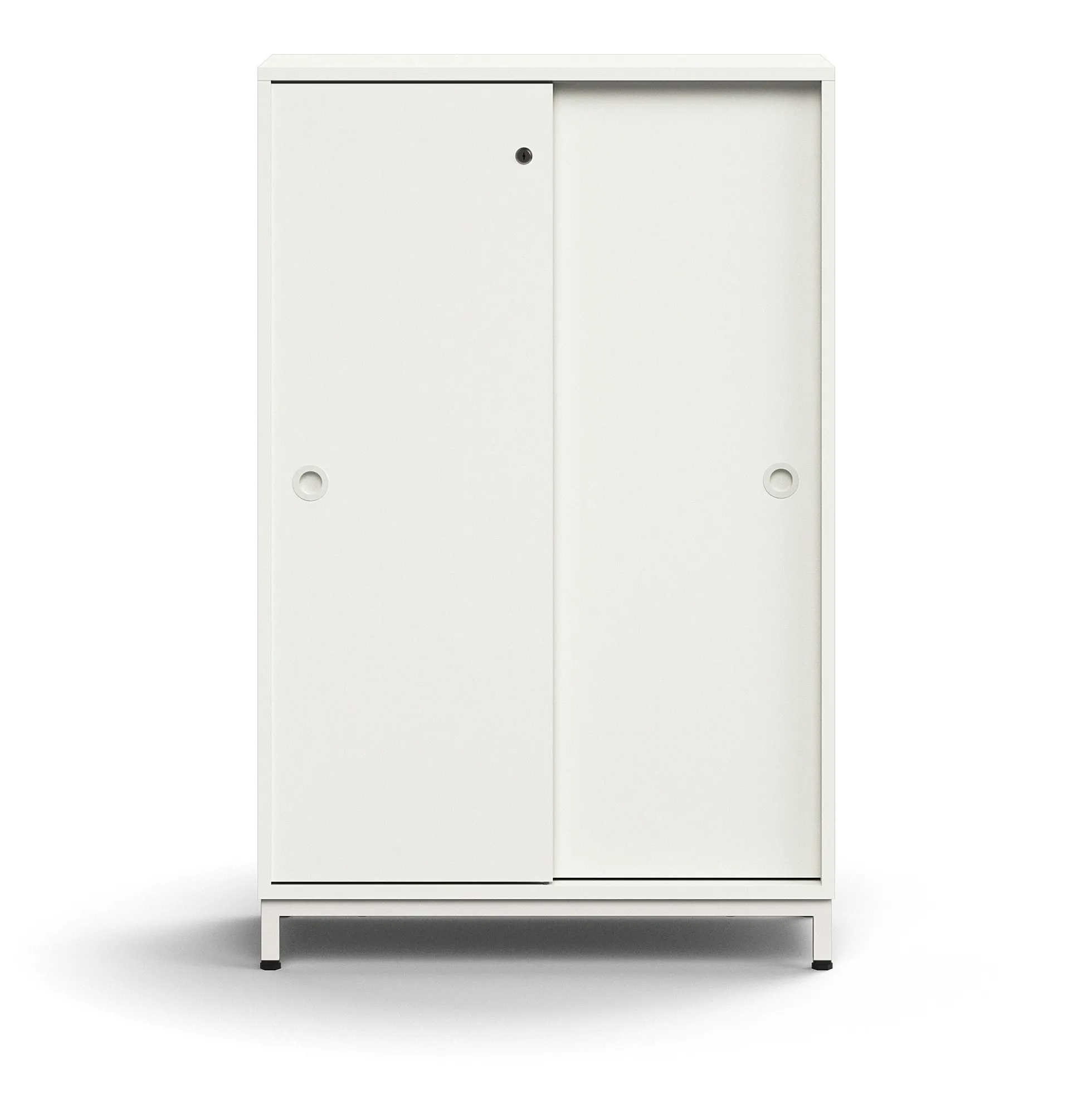 Liukuovikaappi QBUS Lukollinen, 2 hyllytasoa, jalusta, kahvat, 1252x800x400 mm, valkoinen