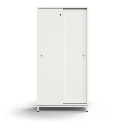 Liukuovikaappi QBUS Lukollinen, 3 hyllytasoa, jalusta, kahvat, 1636x800x400 mm, valkoinen