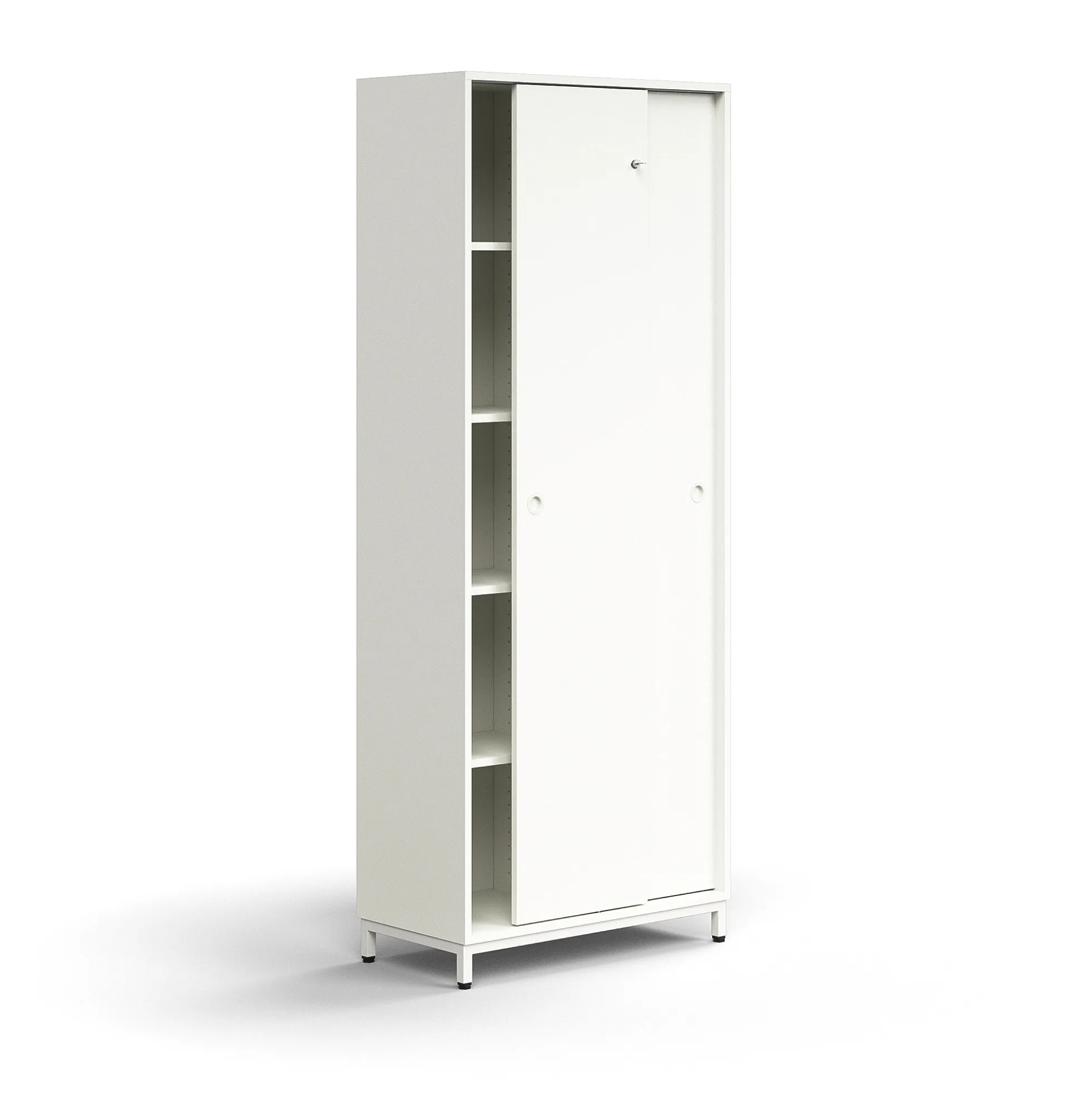 Liukuovikaappi QBUS Lukollinen, 4 hyllytasoa, jalusta, kahvat, 2020x800x400 mm, valkoinen