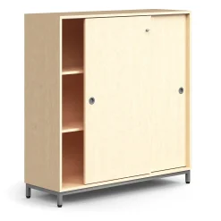Liukuovikaappi QBUS Lukollinen, 2 hyllytasoa, jalusta, kahvat, 1252x1200x400 mm, hopeanharmaa, koivu