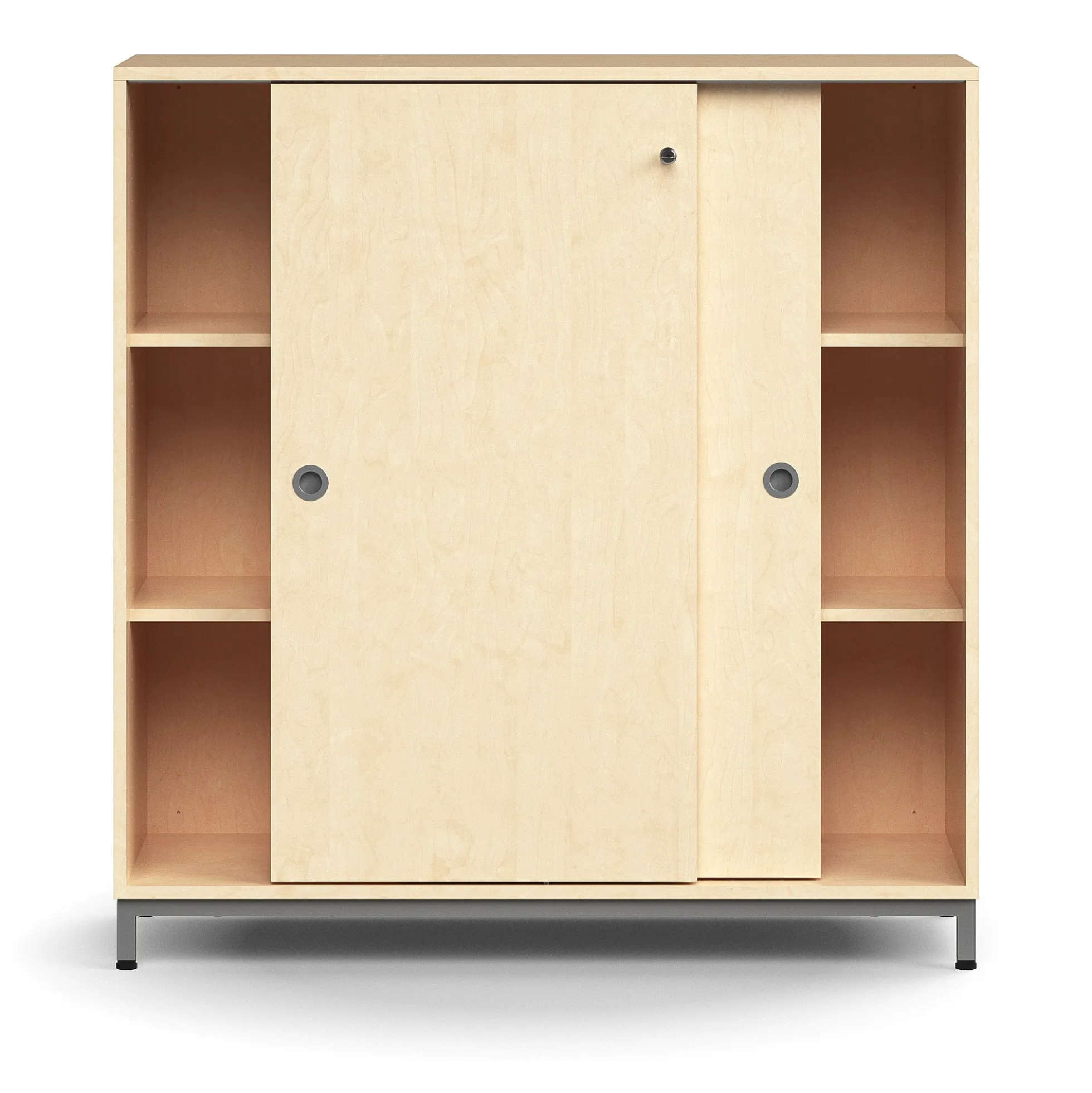 Liukuovikaappi QBUS Lukollinen, 2 hyllytasoa, jalusta, kahvat, 1252x1200x400 mm, hopeanharmaa, koivu
