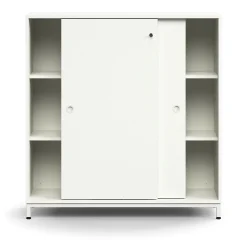 Liukuovikaappi QBUS Lukollinen, 2 hyllytasoa, jalusta, kahvat, 1252x1200x400 mm, valkoinen