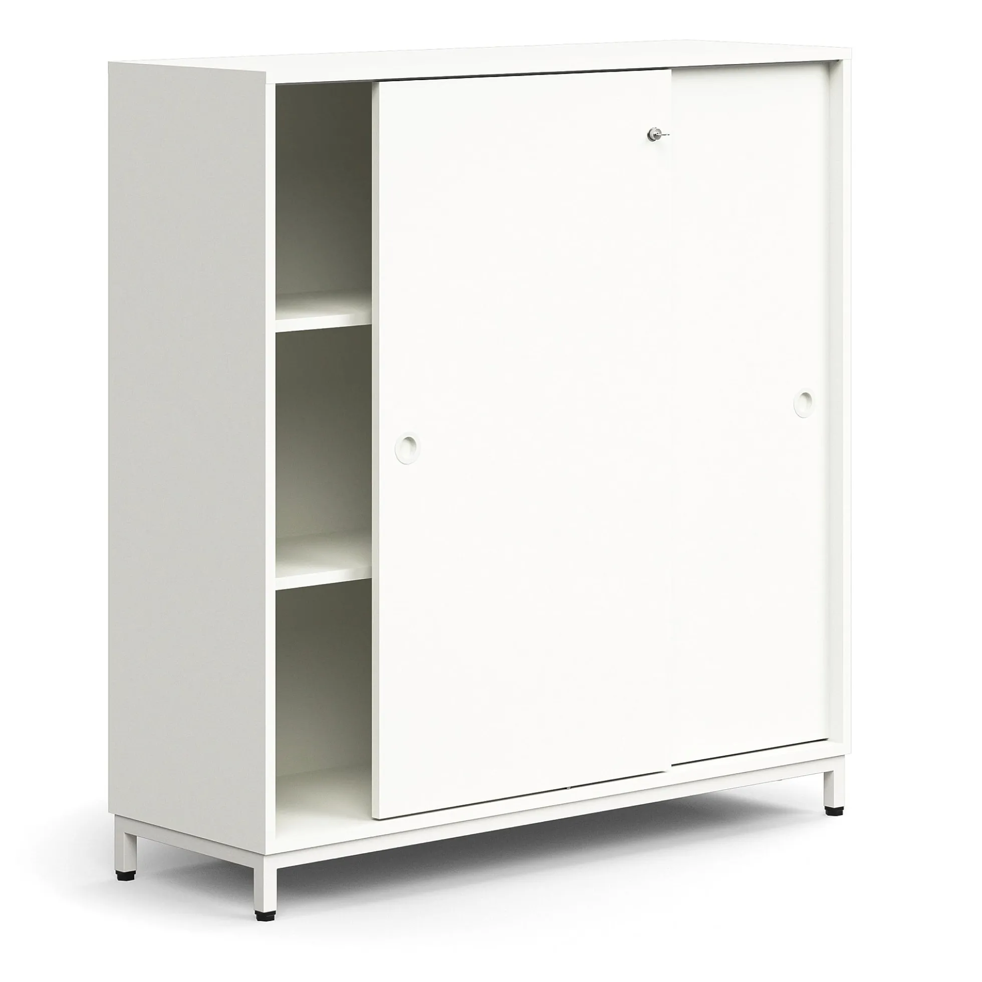 Liukuovikaappi QBUS Lukollinen, 2 hyllytasoa, jalusta, kahvat, 1252x1200x400 mm, valkoinen