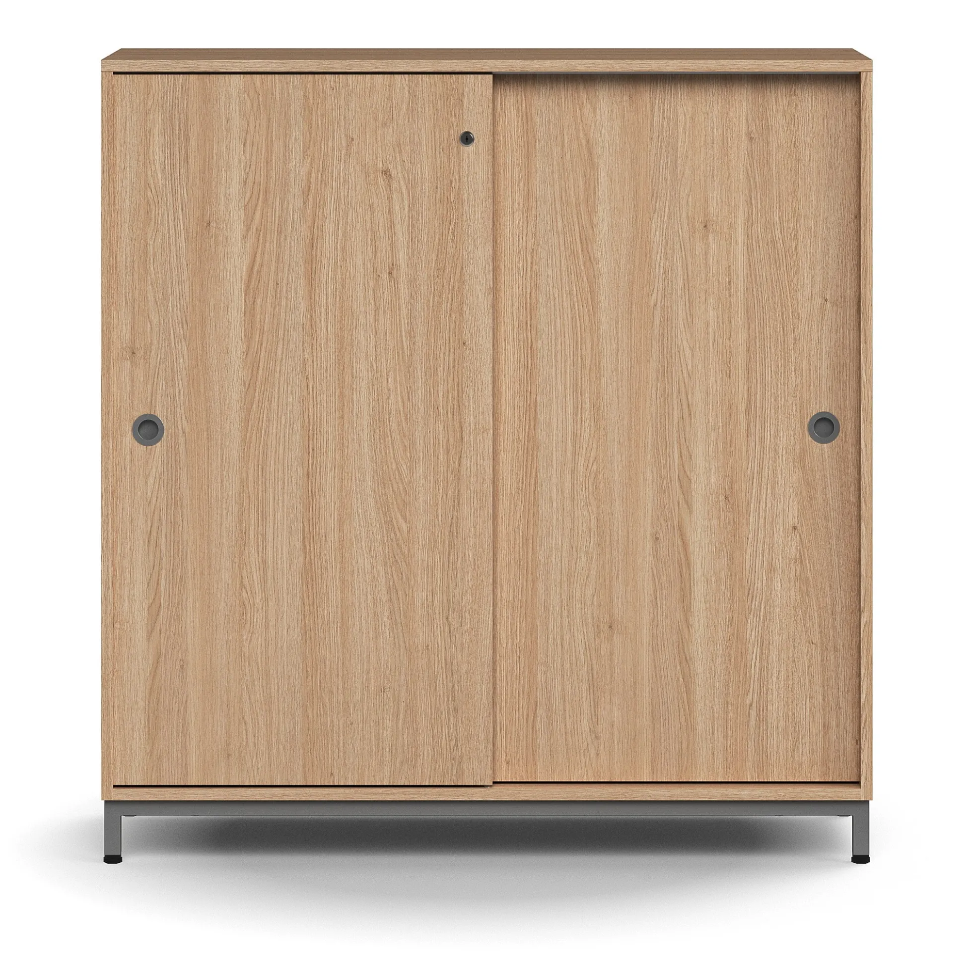 Liukuovikaappi QBUS Lukollinen, 2 hyllytasoa, jalusta, kahvat, 1252x1200x400 mm, hopeanharmaa, tammi
