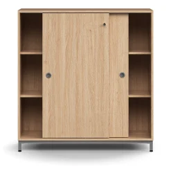 Liukuovikaappi QBUS Lukollinen, 2 hyllytasoa, jalusta, kahvat, 1252x1200x400 mm, hopeanharmaa, tammi