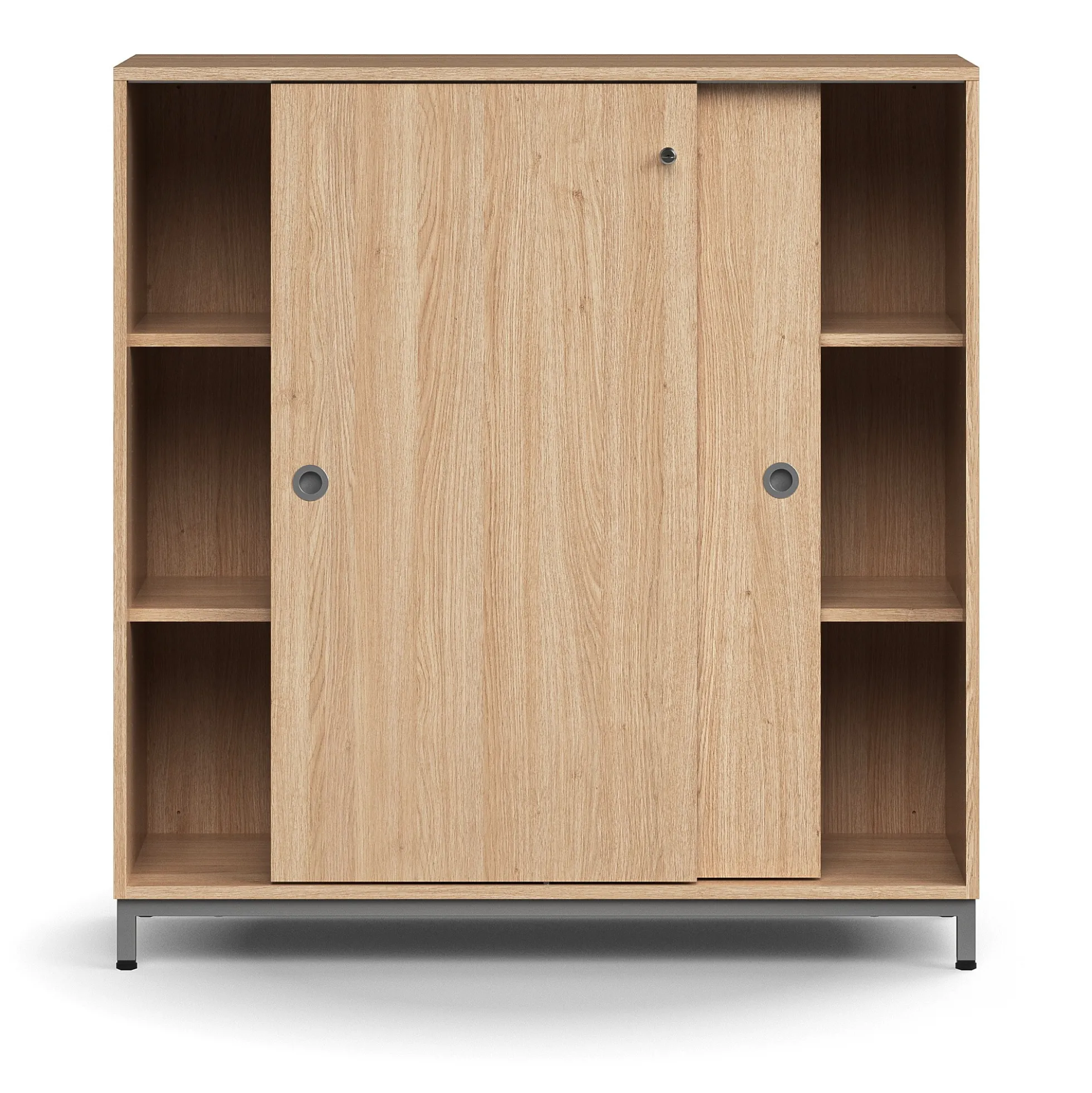 Liukuovikaappi QBUS Lukollinen, 2 hyllytasoa, jalusta, kahvat, 1252x1200x400 mm, hopeanharmaa, tammi