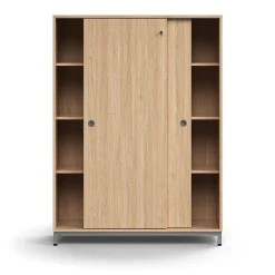 Liukuovikaappi QBUS Lukollinen, 3 hyllytasoa, jalusta, kahvat, 1636x1200x400 mm, hopeanharmaa, tammi