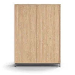 Liukuovikaappi QBUS Lukollinen, 3 hyllytasoa, jalusta, kahvat, 1636x1200x400 mm, hopeanharmaa, tammi
