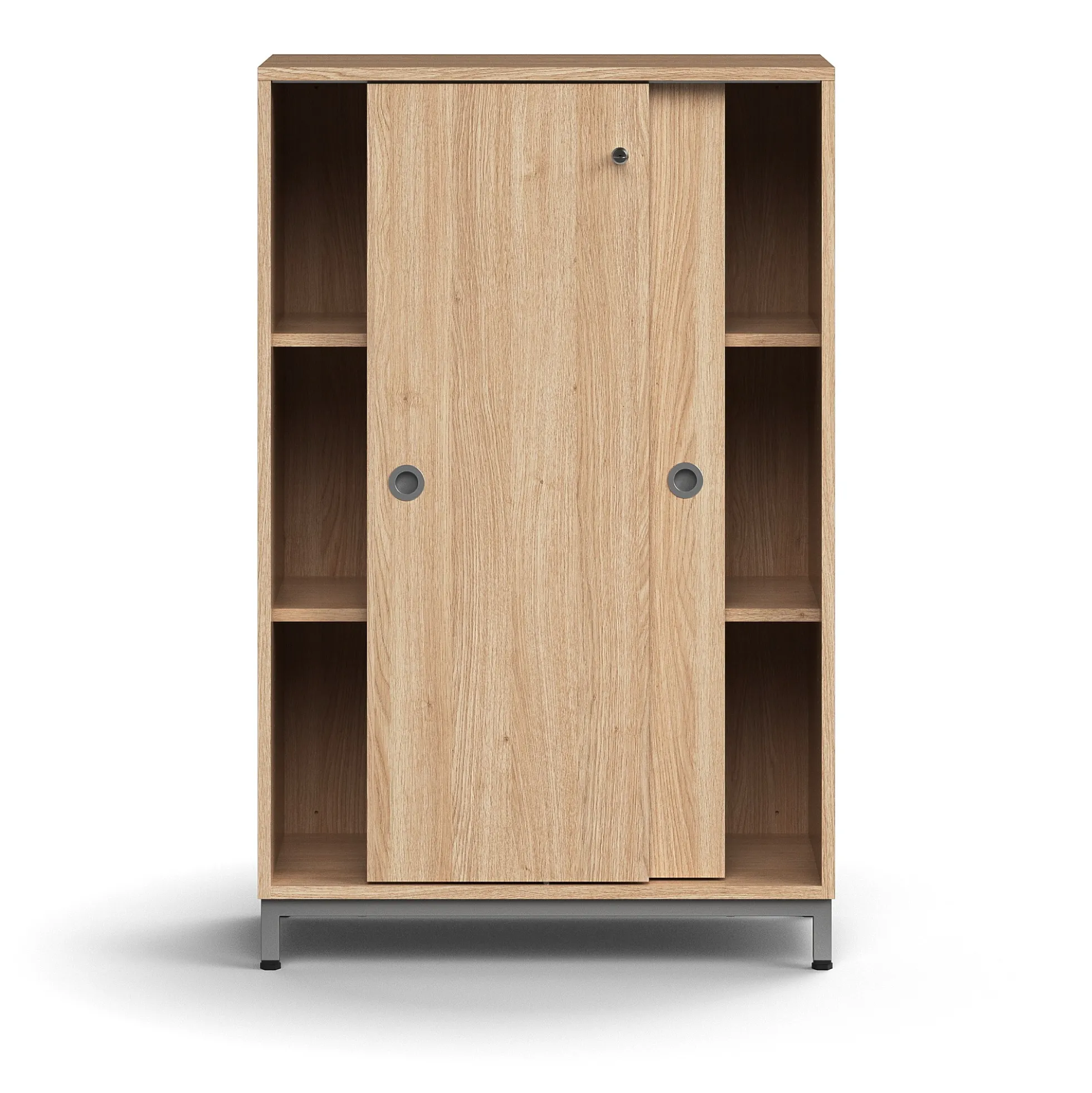 Liukuovikaappi QBUS Lukollinen, 2 hyllytasoa, jalusta, kahvat, 1252x800x400 mm, hopeanharmaa, tammi