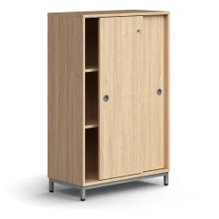 Liukuovikaappi QBUS Lukollinen, 2 hyllytasoa, jalusta, kahvat, 1252x800x400 mm, hopeanharmaa, tammi