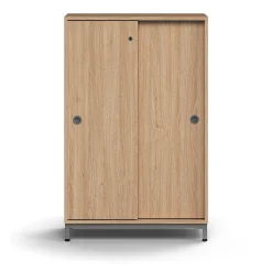 Liukuovikaappi QBUS Lukollinen, 2 hyllytasoa, jalusta, kahvat, 1252x800x400 mm, hopeanharmaa, tammi
