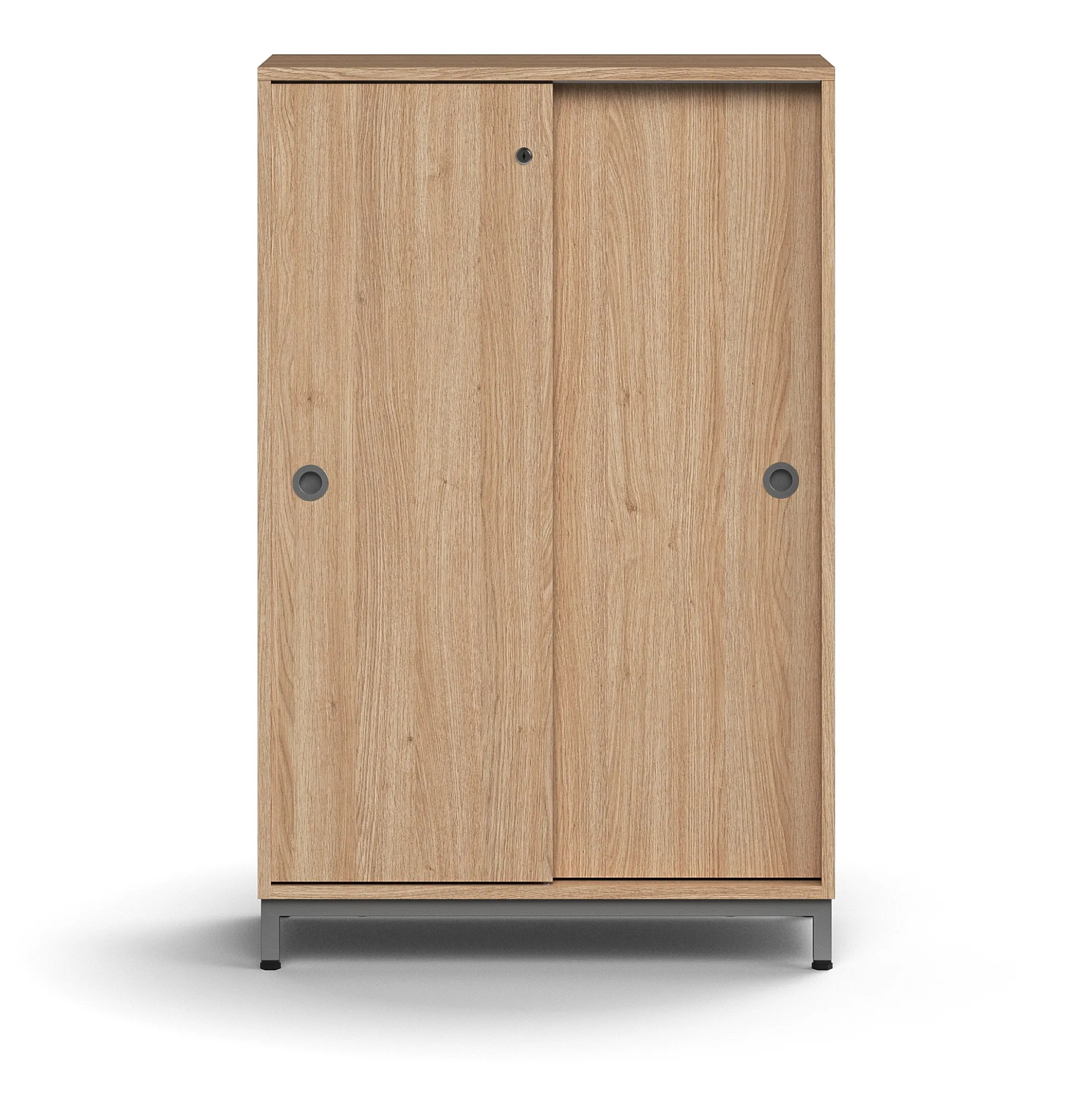 Liukuovikaappi QBUS Lukollinen, 2 hyllytasoa, jalusta, kahvat, 1252x800x400 mm, hopeanharmaa, tammi