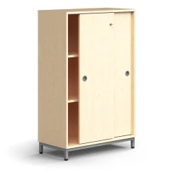 Liukuovikaappi QBUS Lukollinen, 2 hyllytasoa, jalusta, kahvat, 1252x800x400 mm, hopeanharmaa, koivu