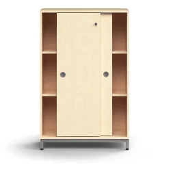 Liukuovikaappi QBUS Lukollinen, 2 hyllytasoa, jalusta, kahvat, 1252x800x400 mm, hopeanharmaa, koivu