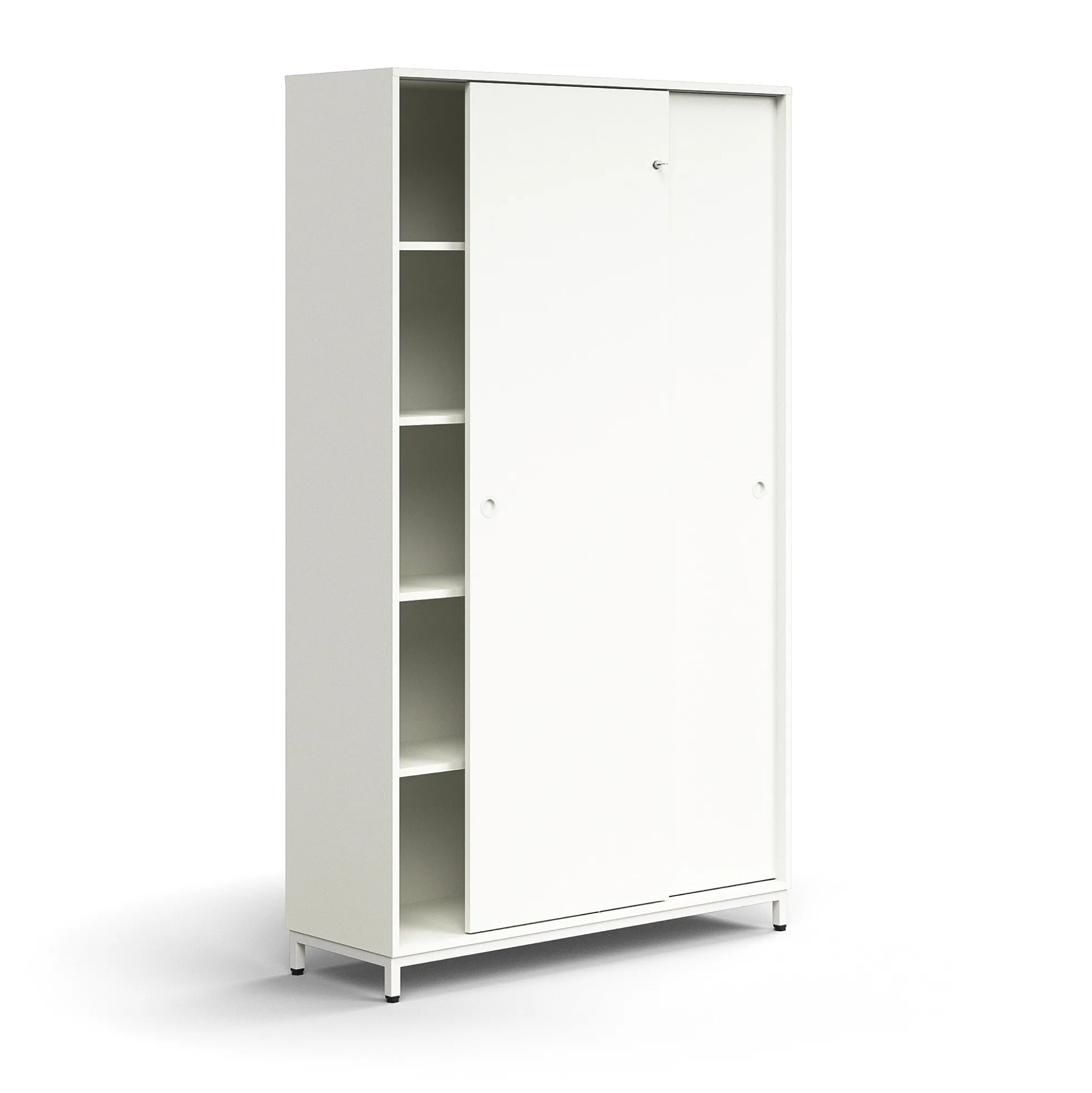 Liukuovikaappi QBUS Lukollinen, 4 hyllytasoa, jalusta, kahvat, 2020x1200x400 mm, valkoinen