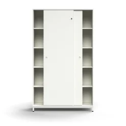 Liukuovikaappi QBUS Lukollinen, 4 hyllytasoa, jalusta, kahvat, 2020x1200x400 mm, valkoinen
