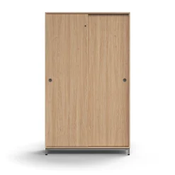 Liukuovikaappi QBUS Lukollinen, 4 hyllytasoa, jalusta, kahvat, 2020x1200x400 mm, hopeanharmaa, tammi