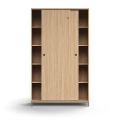 Liukuovikaappi QBUS Lukollinen, 4 hyllytasoa, jalusta, kahvat, 2020x1200x400 mm, hopeanharmaa, tammi