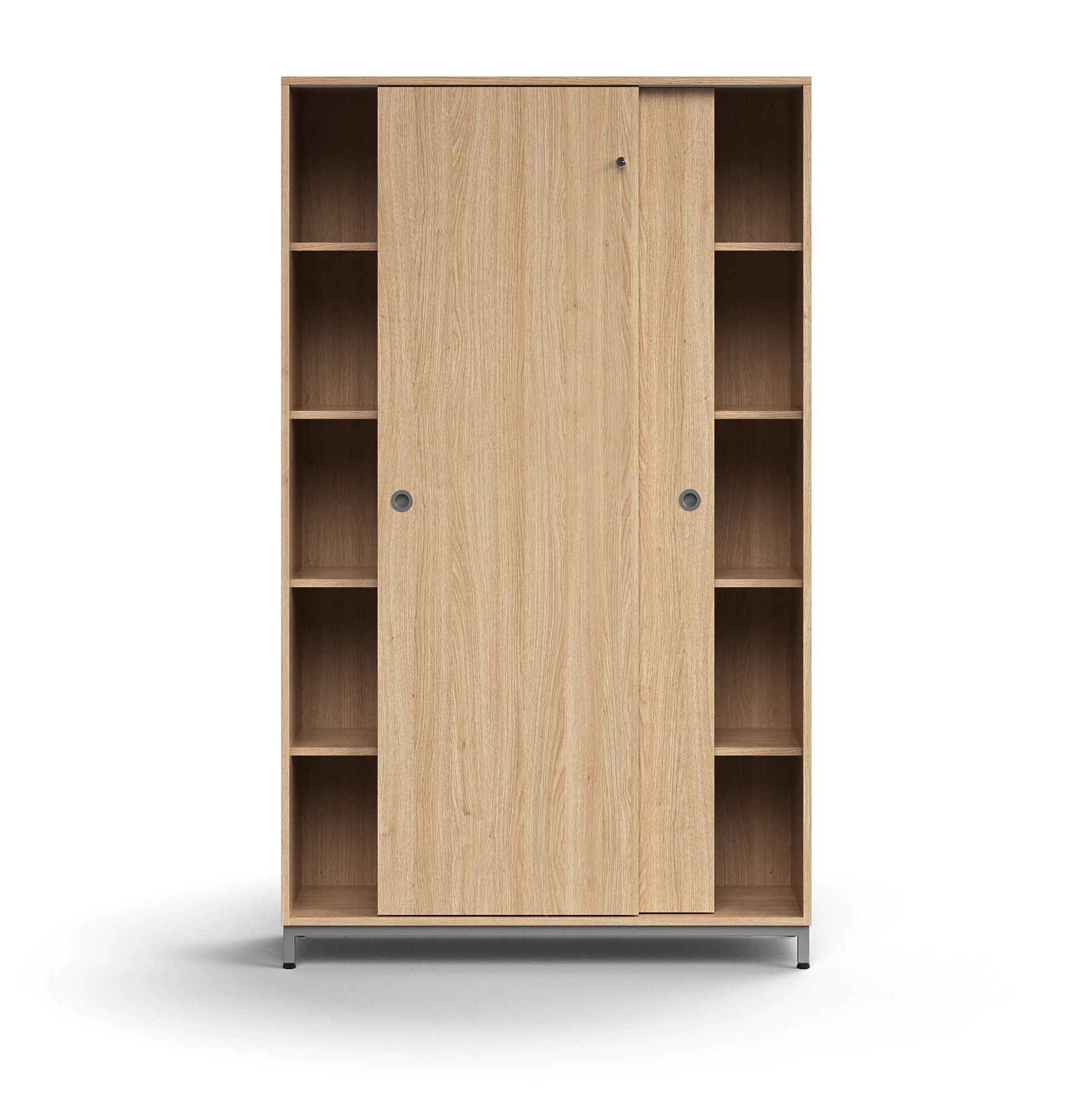 Liukuovikaappi QBUS Lukollinen, 4 hyllytasoa, jalusta, kahvat, 2020x1200x400 mm, hopeanharmaa, tammi