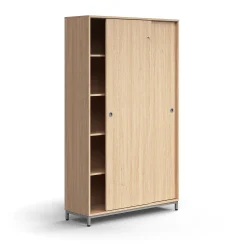 Liukuovikaappi QBUS Lukollinen, 4 hyllytasoa, jalusta, kahvat, 2020x1200x400 mm, hopeanharmaa, tammi