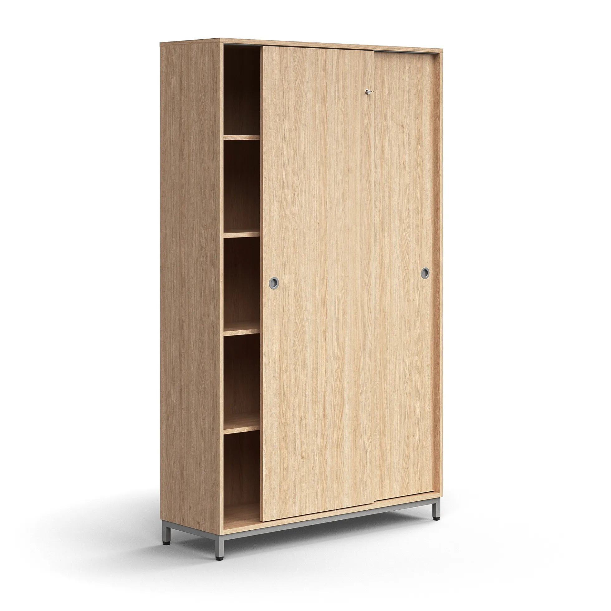 Liukuovikaappi QBUS Lukollinen, 4 hyllytasoa, jalusta, kahvat, 2020x1200x400 mm, hopeanharmaa, tammi