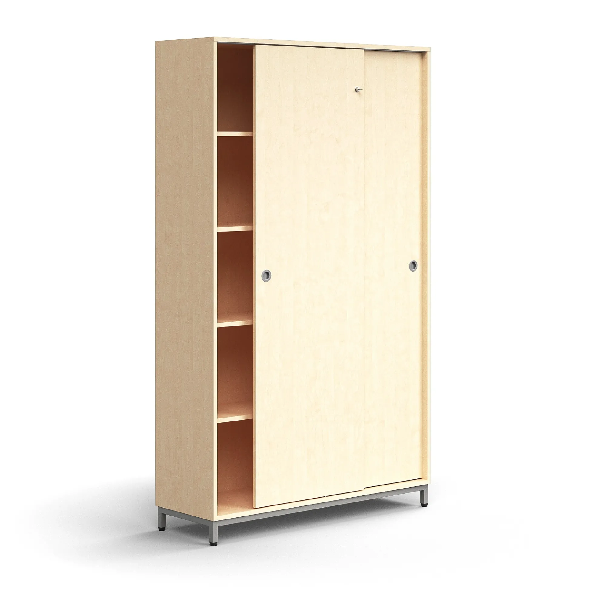 Liukuovikaappi QBUS Lukollinen, 4 hyllytasoa, jalusta, kahvat, 2020x1200x400 mm, hopeanharmaa, koivu