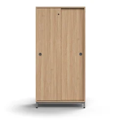 Liukuovikaappi QBUS Lukollinen, 3 hyllytasoa, jalusta, kahvat, 1636x800x400 mm, hopeanharmaa, tammi