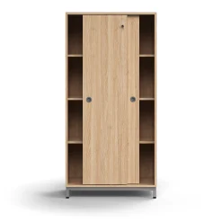 Liukuovikaappi QBUS Lukollinen, 3 hyllytasoa, jalusta, kahvat, 1636x800x400 mm, hopeanharmaa, tammi
