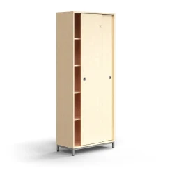 Liukuovikaappi QBUS Lukollinen, 4 hyllytasoa, jalusta, kahvat, 2020x800x400 mm, hopeanharmaa, koivu