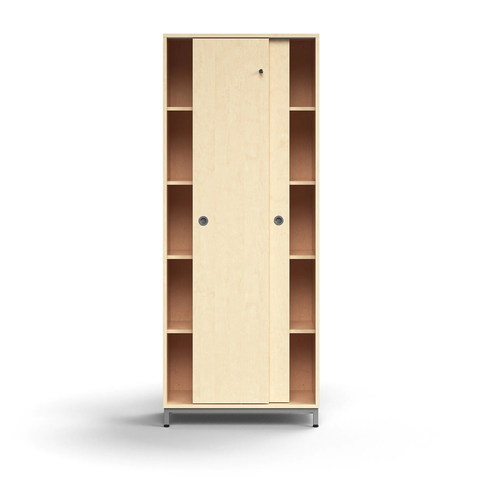 Liukuovikaappi QBUS Lukollinen, 4 hyllytasoa, jalusta, kahvat, 2020x800x400 mm, hopeanharmaa, koivu