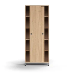 Liukuovikaappi QBUS Lukollinen, 4 hyllytasoa, jalusta, kahvat, 2020x800x400 mm, hopeanharmaa, tammi