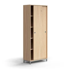 Liukuovikaappi QBUS Lukollinen, 4 hyllytasoa, jalusta, kahvat, 2020x800x400 mm, hopeanharmaa, tammi