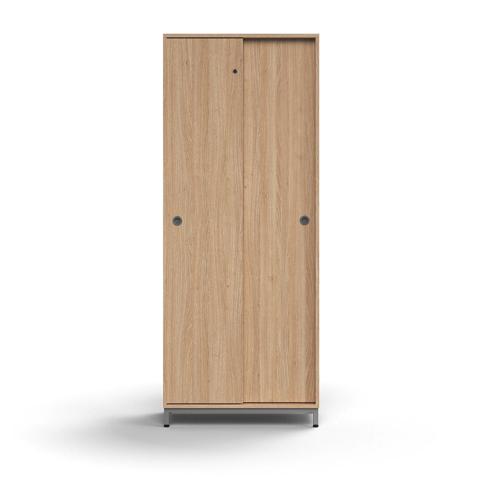 Liukuovikaappi QBUS Lukollinen, 4 hyllytasoa, jalusta, kahvat, 2020x800x400 mm, hopeanharmaa, tammi