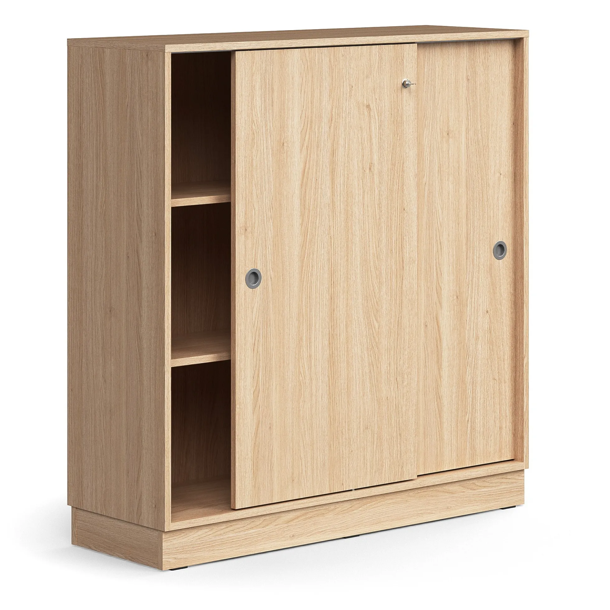 Liukuovikaappi QBUS Lukollinen, 2 hyllytasoa, sokkeli, kahvat, 1252x1200x400 mm, tammi