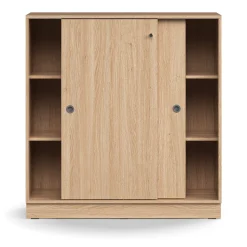 Liukuovikaappi QBUS Lukollinen, 2 hyllytasoa, sokkeli, kahvat, 1252x1200x400 mm, tammi